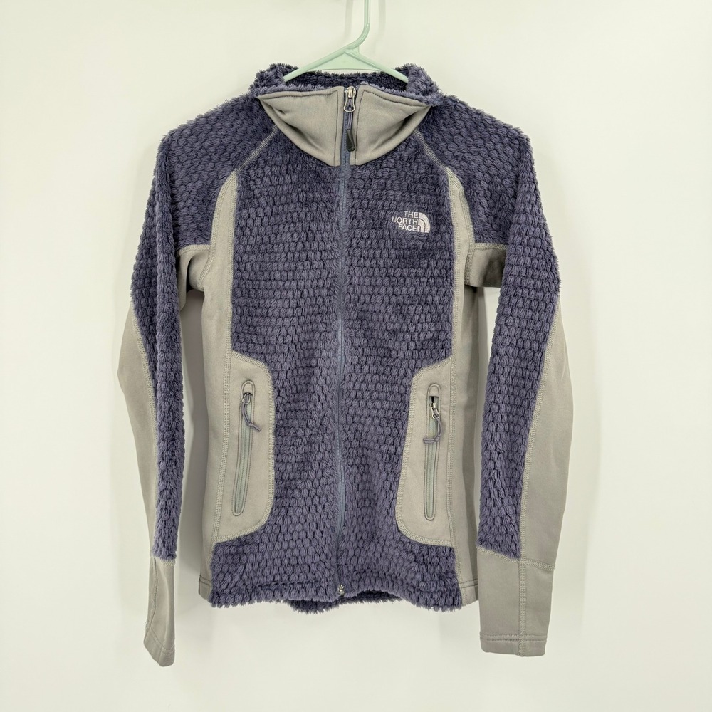 The North Face Womens XS Gray Purple Fleece Full Zip Jacket Thumb‎ Hole